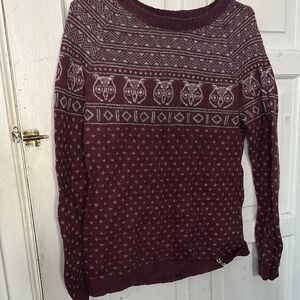 Burgundy Owl Pattern Sweater
